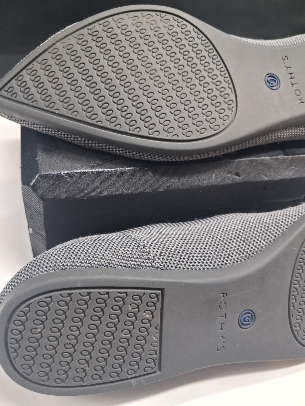 Rothy's Women's Pointed Slip-On Flats in Gray with Blue Trim - Picture 9 of 10